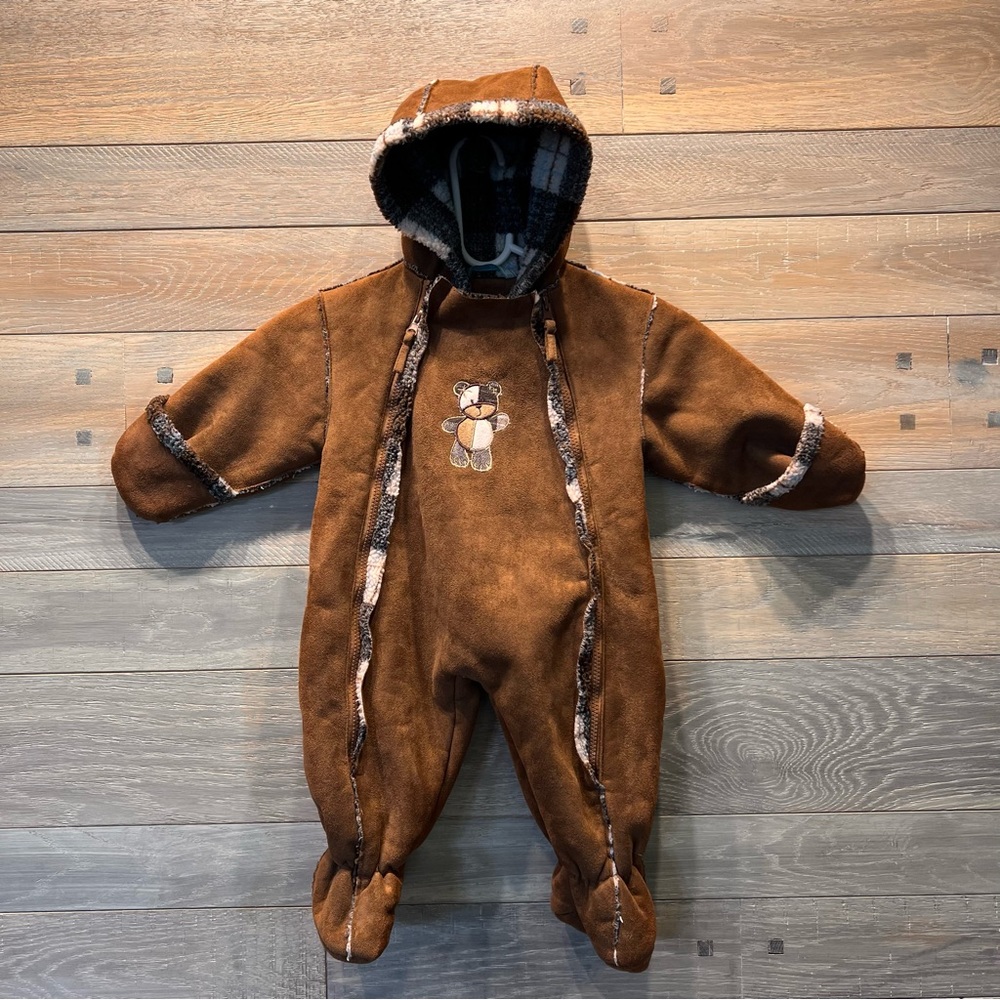 La Petite Rothschild Baby Bunting Snowsuit Suede Like Plaid Sherpa Lined‎ 6/9